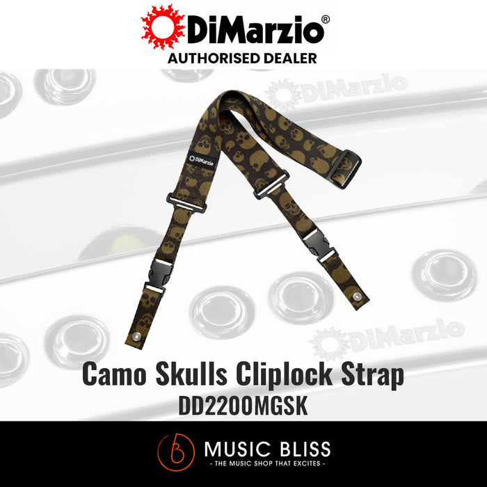 DiMarzio 2" ClipLock Guitar Strap - Camo Skulls Cordura DD2200MGSK - Music Bliss Malaysia