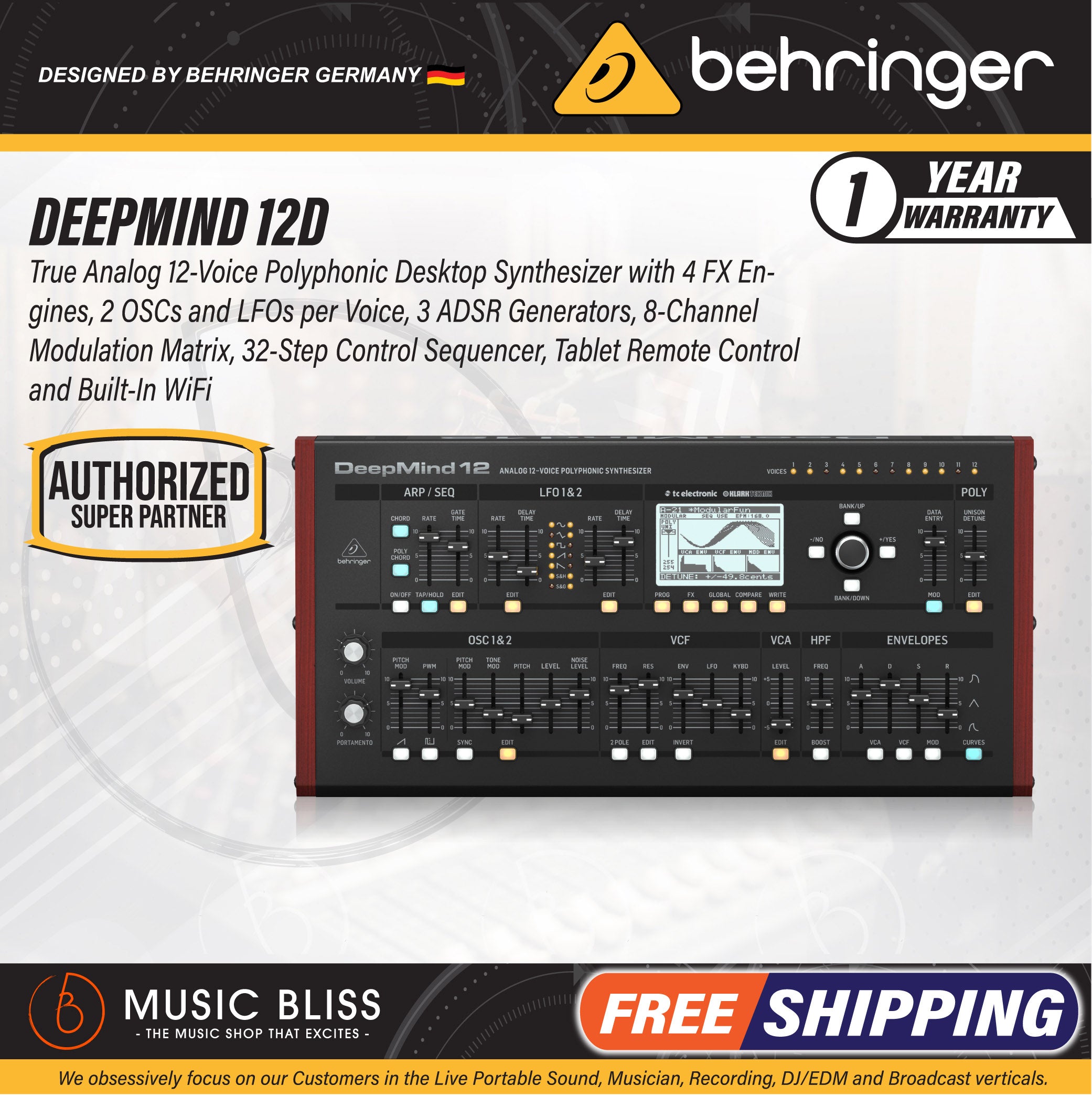 Behringer DeepMind 12D 12 voice Analog Desktop Synthesizer Music