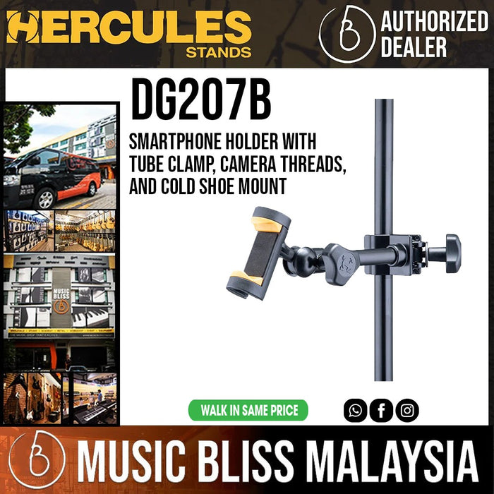 Hercules DG207B Smartphone Holder with Tube Clamp, Camera Threads, and Cold Shoe Mount - Music Bliss Malaysia
