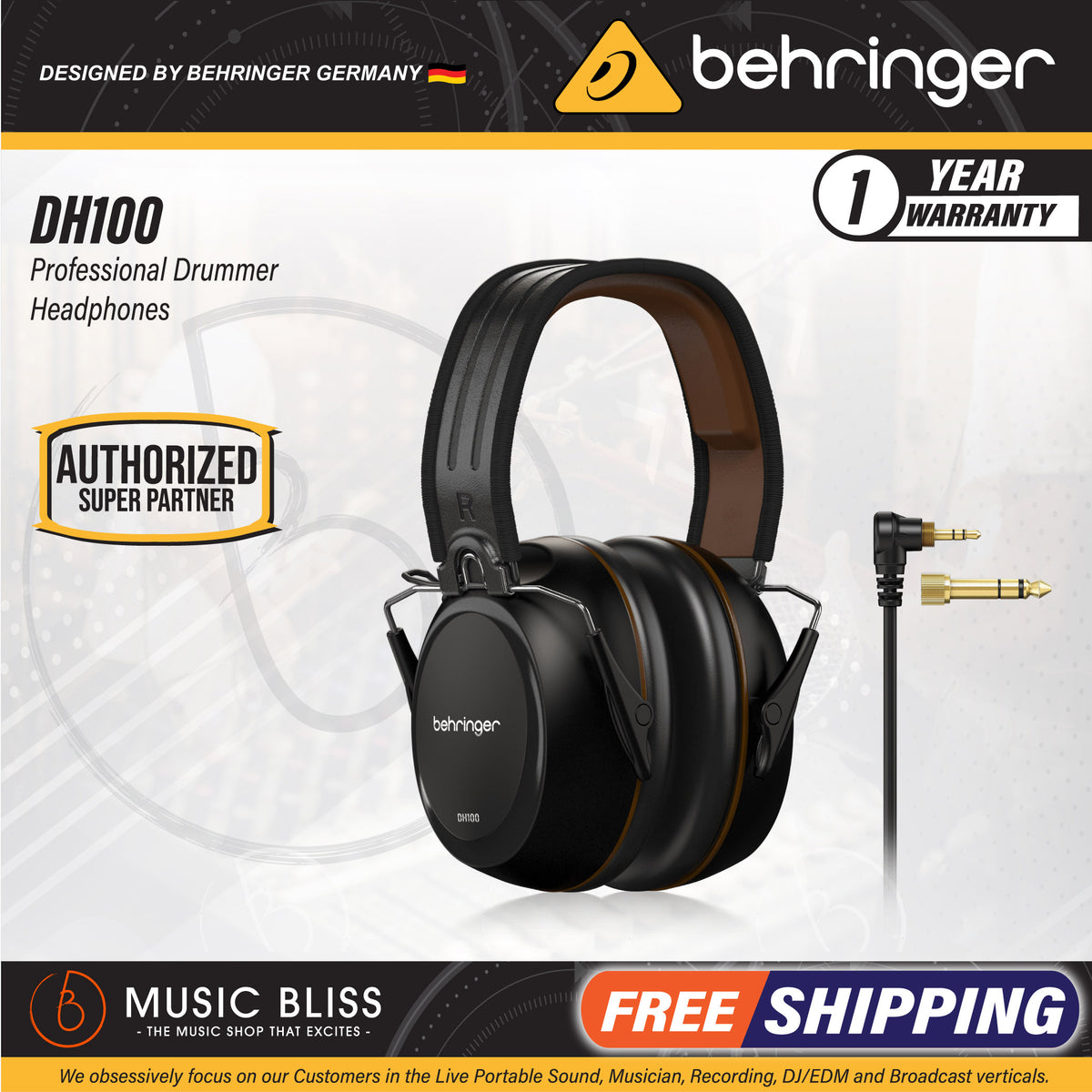 Behringer DH100 Professional Drummer Headphones (DH 100 DH-100