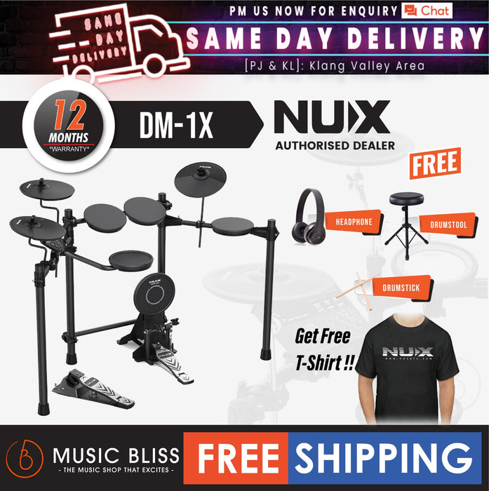 NUX DM-1X 5-Piece Digital Electronic Drum Set with FREE Headphone - Music Bliss Malaysia