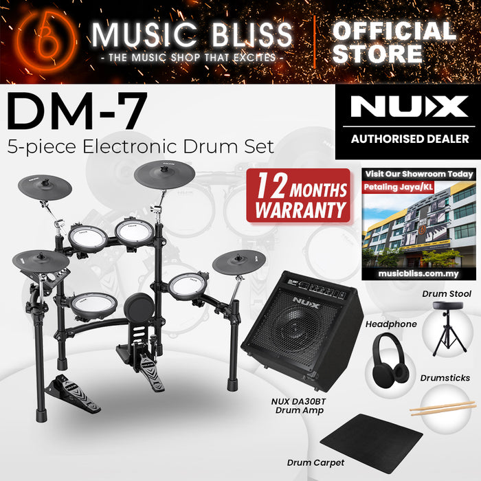 NUX DM-7 5-Piece Digital Electronic Drum Set with FREE Headphone