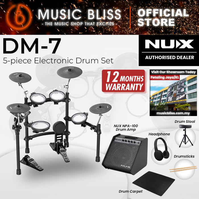 NUX DM-7 5-Piece Digital Electronic Drum Set with FREE Headphone