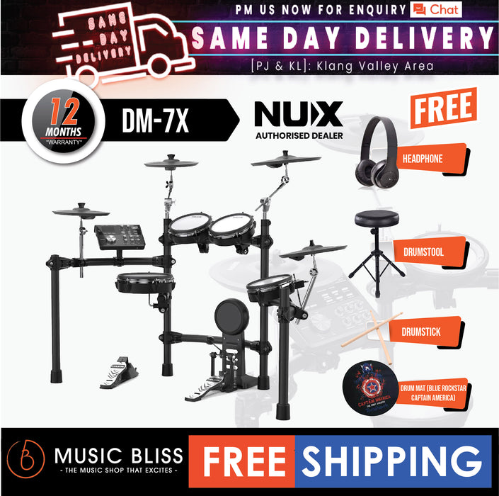 NUX DM-7X 5-Piece Digital Electronic Drum Set with FREE Headphone - Music Bliss Malaysia