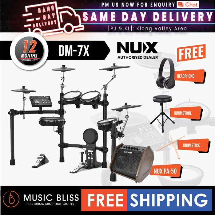 NUX DM-7X 5-Piece Digital Electronic Drum Set with PA-50 Monitor Speaker - Music Bliss Malaysia