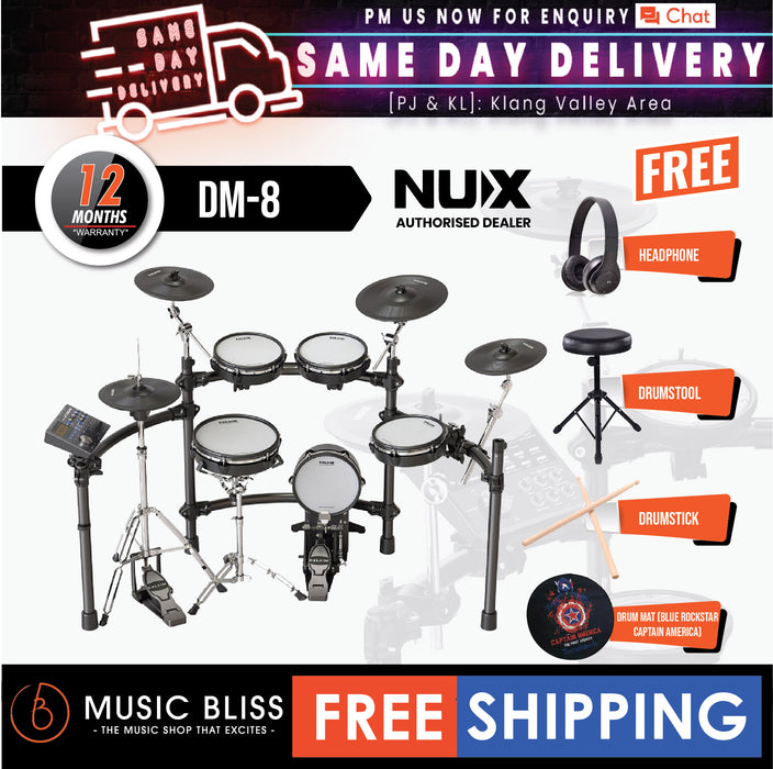 NUX DM-8 5-Piece Professional Digital Electronic Drum Set with Mesh Head - Music Bliss Malaysia