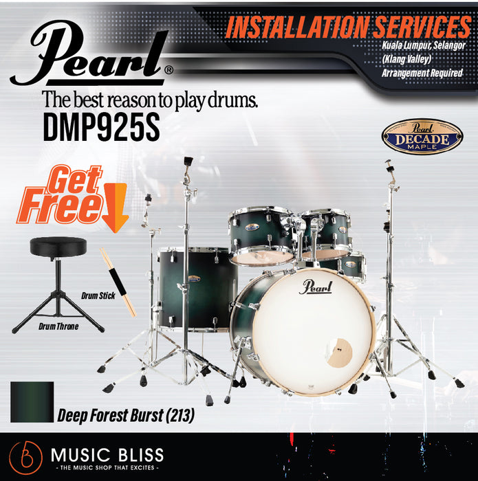 Pearl Decade Maple 5-Piece Drum Set with Hardware, Drumstick and Throne - 22" Kick - Deep Forest Burst - Music Bliss Malaysia