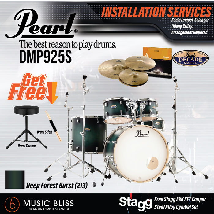 Pearl Decade Maple 5-Piece Drum Set with Hardware, Drumstick and Throne - 22" Kick - Deep Forest Burst - Music Bliss Malaysia