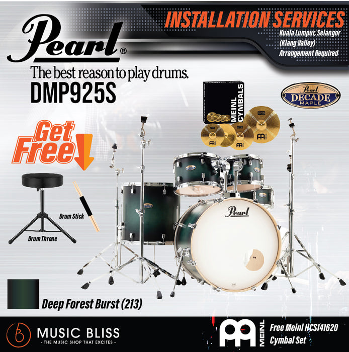 Pearl Decade Maple 5-Piece Drum Set with Hardware, Drumstick and Throne - 22" Kick - Deep Forest Burst - Music Bliss Malaysia
