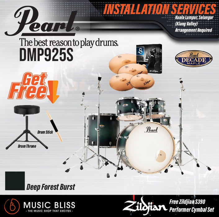 Pearl Decade Maple 5-Piece Drum Set with Hardware, Drumstick and Throne - 22" Kick - Deep Forest Burst - Music Bliss Malaysia