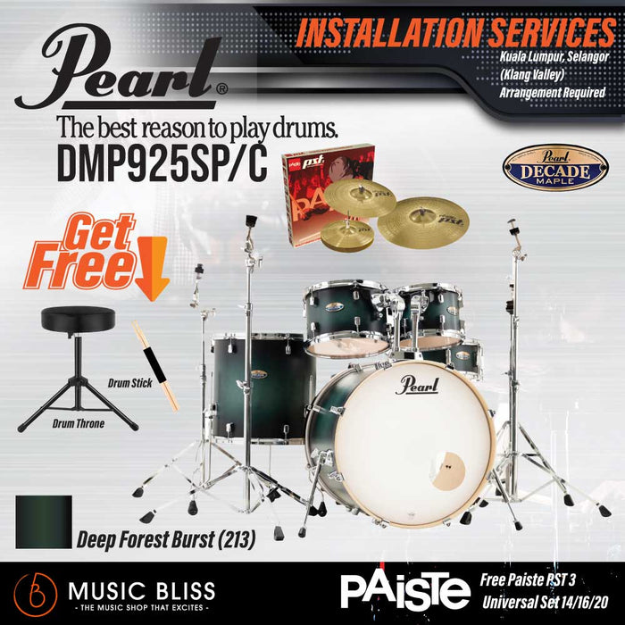 Pearl Decade Maple 5-Piece Drum Set with Hardware, Drumstick and Throne - 22" Kick - Deep Forest Burst - Music Bliss Malaysia