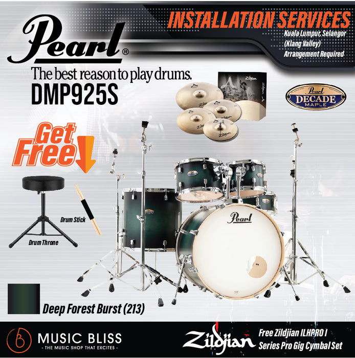 Pearl Decade Maple 5-Piece Drum Set with Hardware, Drumstick and Throne - 22" Kick - Deep Forest Burst - Music Bliss Malaysia