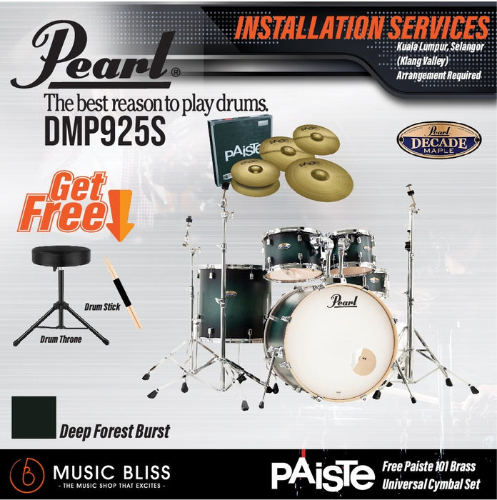 Pearl Decade Maple 5-Piece Drum Set with Hardware, Drumstick and Throne - 22" Kick - Deep Forest Burst - Music Bliss Malaysia
