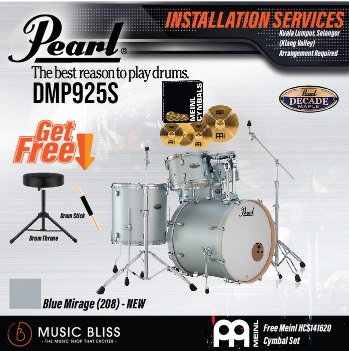 Pearl Decade Maple 5-Piece Drum Set with Hardware, Drumstick and Throne - 22" Kick - Blue Mirage - Music Bliss Malaysia