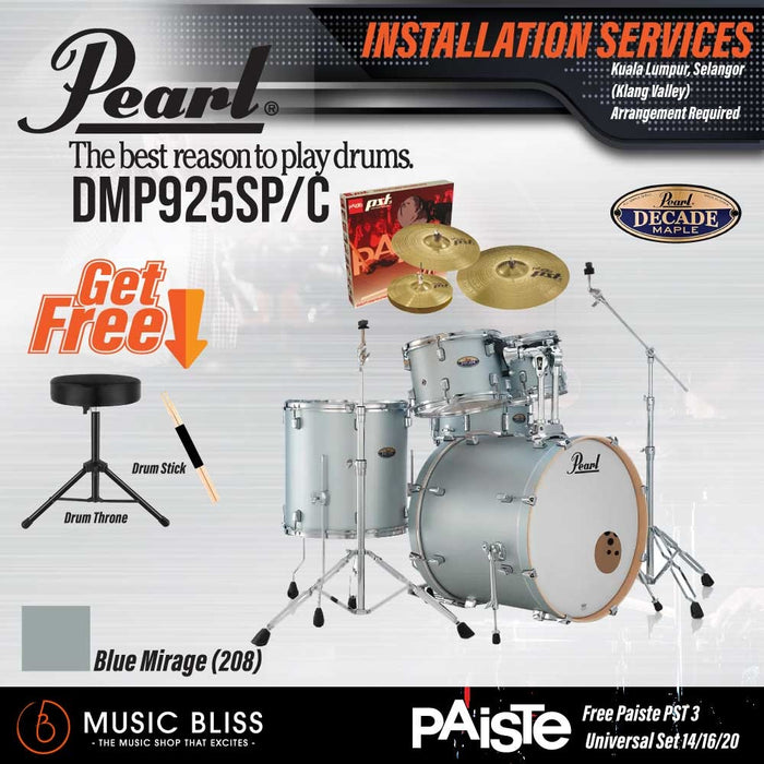 Pearl Decade Maple 5-Piece Drum Set with Hardware, Drumstick and Throne - 22" Kick - Blue Mirage - Music Bliss Malaysia