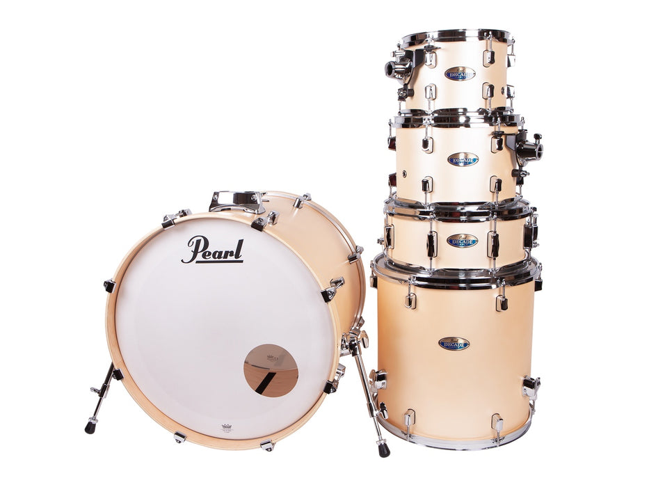 Pearl Decade Maple 5-Piece Drum Set with Hardware, Drumstick and Throne - 22 Inch Bass Drum - Satin Gold Meringue
