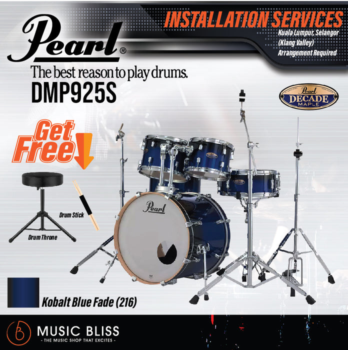 Pearl Decade Maple 5-Piece Drum Set with Hardware, Drumstick and Throne - 22" Kick - Kobalt Blue Fade - Music Bliss Malaysia