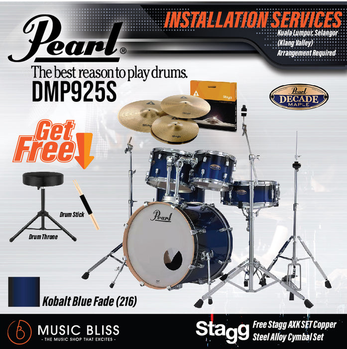 Pearl Decade Maple 5-Piece Drum Set with Hardware, Drumstick and Throne - 22" Kick - Kobalt Blue Fade - Music Bliss Malaysia