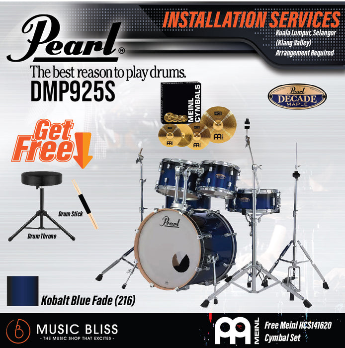 Pearl Decade Maple 5-Piece Drum Set with Hardware, Drumstick and Throne - 22" Kick - Kobalt Blue Fade - Music Bliss Malaysia