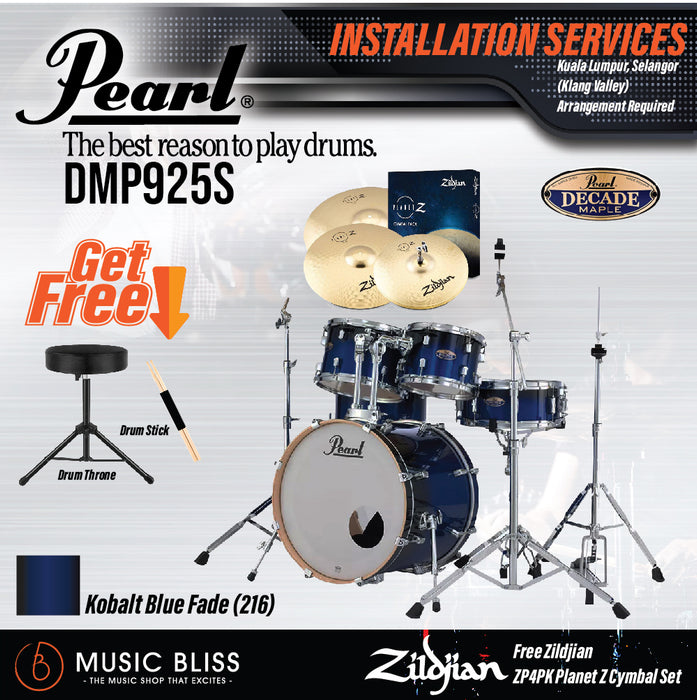 Pearl Decade Maple 5-Piece Drum Set with Hardware, Drumstick and Throne - 22" Kick - Kobalt Blue Fade - Music Bliss Malaysia