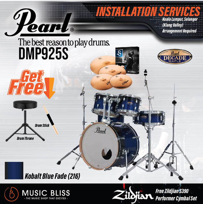 Pearl Decade Maple 5-Piece Drum Set with Hardware, Drumstick and Throne - 22" Kick - Kobalt Blue Fade - Music Bliss Malaysia