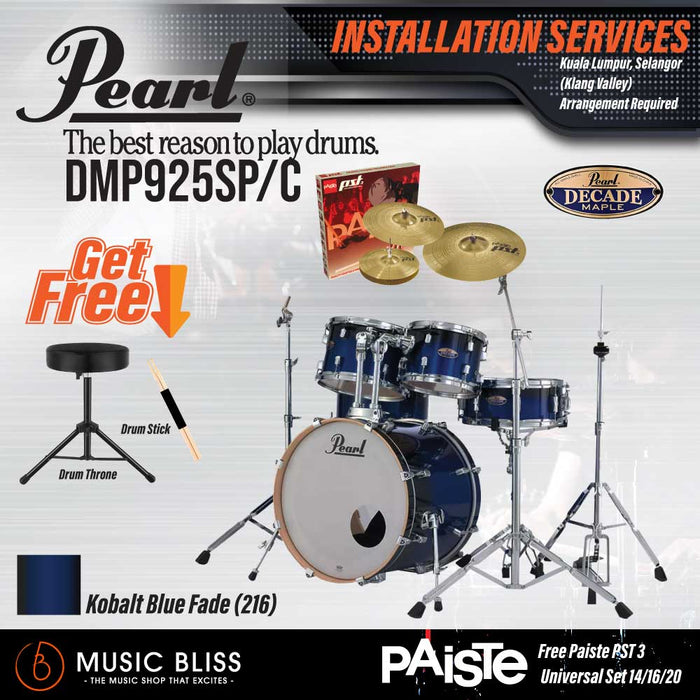 Pearl Decade Maple 5-Piece Drum Set with Hardware, Drumstick and Throne - 22" Kick - Kobalt Blue Fade - Music Bliss Malaysia