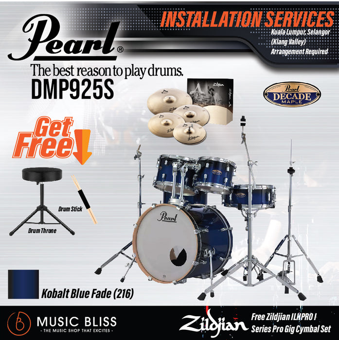 Pearl Decade Maple 5-Piece Drum Set with Hardware, Drumstick and Throne - 22" Kick - Kobalt Blue Fade - Music Bliss Malaysia
