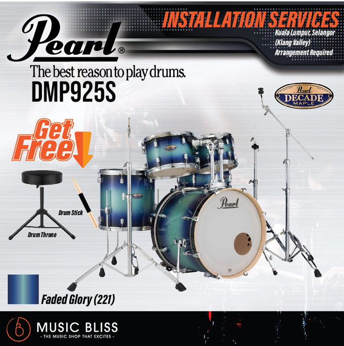 Pearl Decade Maple 5-Piece Drum Set with Hardware, Drumstick and Throne - 22" Kick - Faded Glory - Music Bliss Malaysia