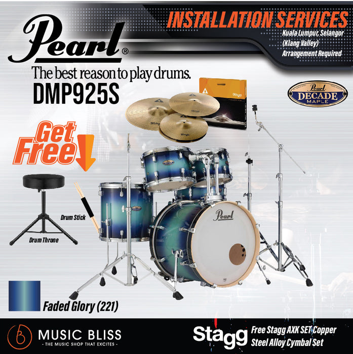Pearl Decade Maple 5-Piece Drum Set with Hardware, Drumstick and Throne - 22" Kick - Faded Glory - Music Bliss Malaysia