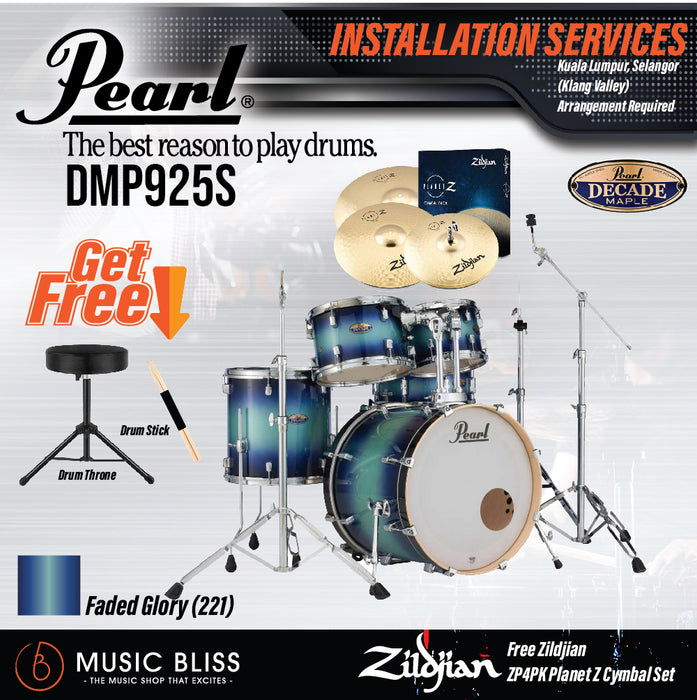 Pearl Decade Maple 5-Piece Drum Set with Hardware, Drumstick and Throne - 22" Kick - Faded Glory - Music Bliss Malaysia