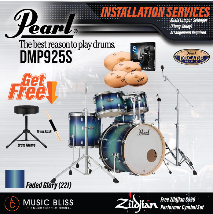 Pearl Decade Maple 5-Piece Drum Set with Hardware, Drumstick and Throne - 22" Kick - Faded Glory - Music Bliss Malaysia