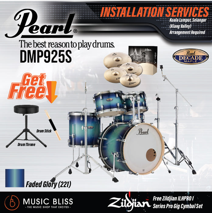 Pearl Decade Maple 5-Piece Drum Set with Hardware, Drumstick and Throne - 22" Kick - Faded Glory - Music Bliss Malaysia