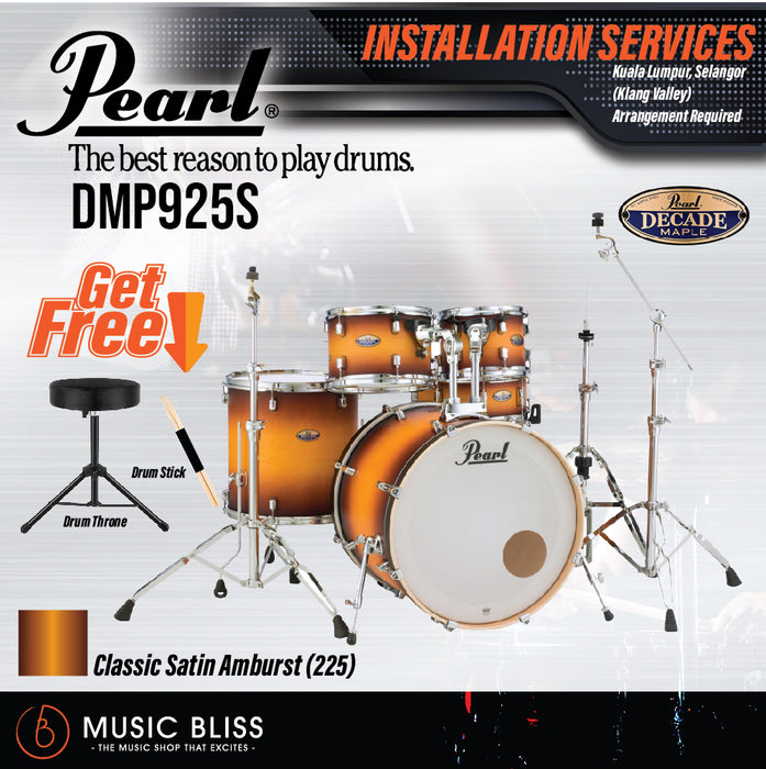 Pearl Decade Maple 5-Piece Drum Set with Hardware, Drumstick and Throne - 22" Kick - Classic Satin Amburst - Music Bliss Malaysia