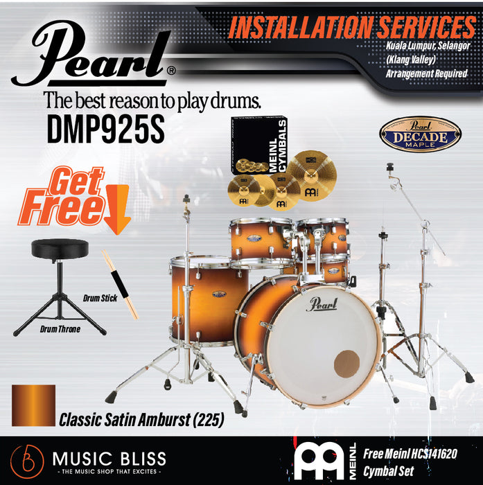 Pearl Decade Maple 5-Piece Drum Set with Hardware, Drumstick and Throne - 22" Kick - Classic Satin Amburst - Music Bliss Malaysia