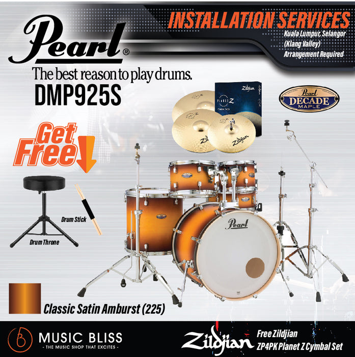 Pearl Decade Maple 5-Piece Drum Set with Hardware, Drumstick and Throne - 22" Kick - Classic Satin Amburst - Music Bliss Malaysia