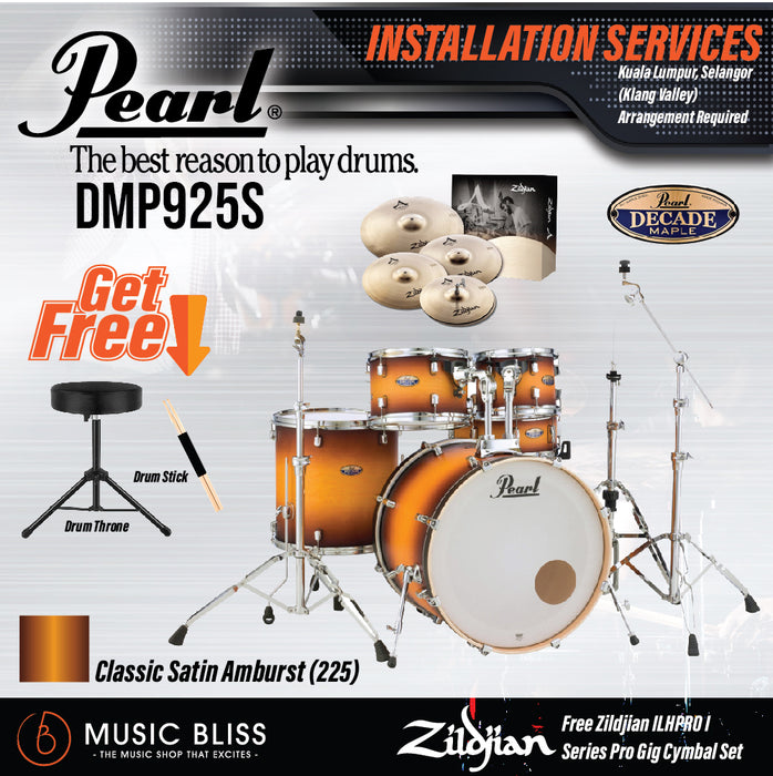 Pearl Decade Maple 5-Piece Drum Set with Hardware, Drumstick and Throne - 22" Kick - Classic Satin Amburst - Music Bliss Malaysia