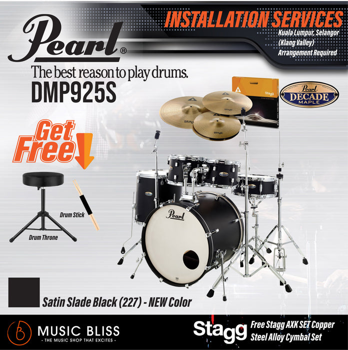 Pearl Decade Maple 5-Piece Drum Set with Hardware, Drumstick and Throne - 22" Kick - Satin Slade Black - Music Bliss Malaysia
