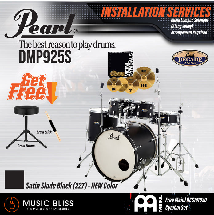Pearl Decade Maple 5-Piece Drum Set with Hardware, Drumstick and Throne - 22" Kick - Satin Slade Black - Music Bliss Malaysia