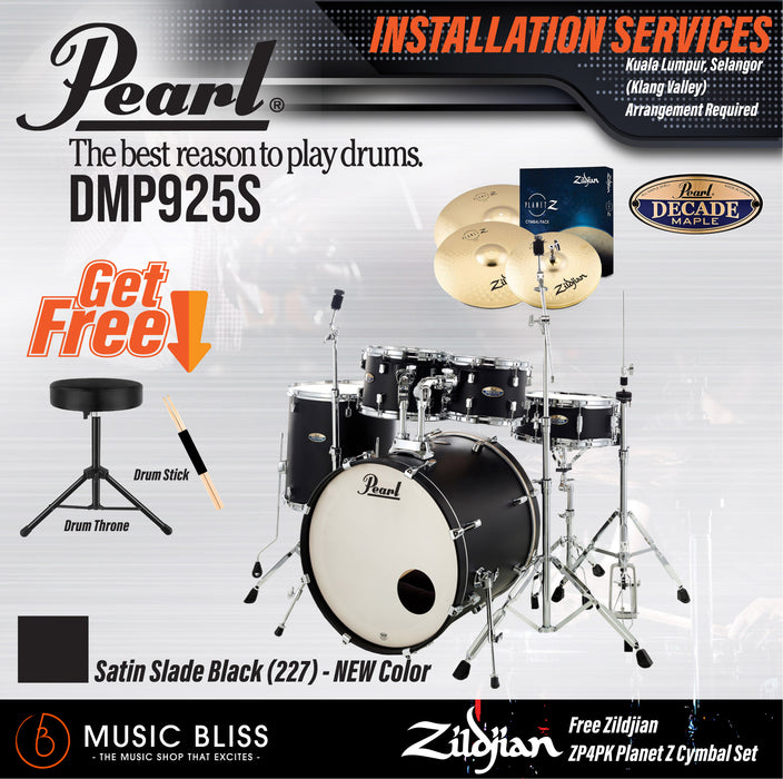 Pearl Decade Maple 5-Piece Drum Set with Hardware, Drumstick and Throne - 22" Kick - Satin Slade Black - Music Bliss Malaysia