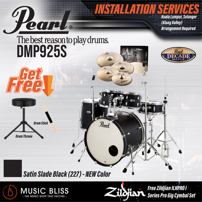 Pearl Decade Maple 5-Piece Drum Set with Hardware, Drumstick and Throne - 22" Kick - Satin Slade Black - Music Bliss Malaysia