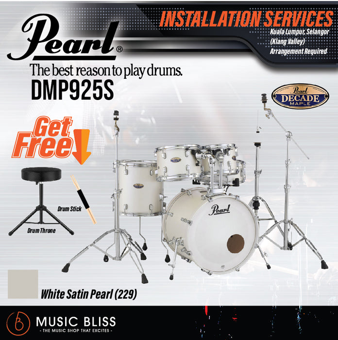 Pearl Decade Maple 5-Piece Drum Set with Hardware, Drumstick and Throne - 22" Kick - White Satin Pearl - Music Bliss Malaysia