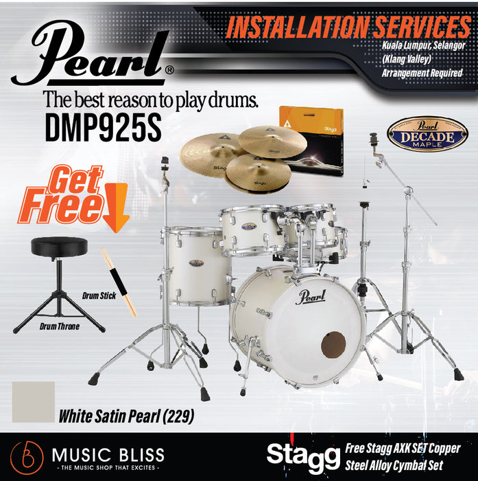 Pearl Decade Maple 5-Piece Drum Set with Hardware, Drumstick and Throne - 22" Kick - White Satin Pearl - Music Bliss Malaysia