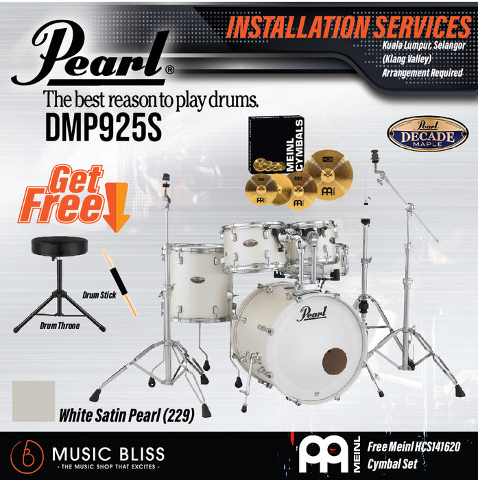 Pearl Decade Maple 5-Piece Drum Set with Hardware, Drumstick and Throne - 22" Kick - White Satin Pearl - Music Bliss Malaysia