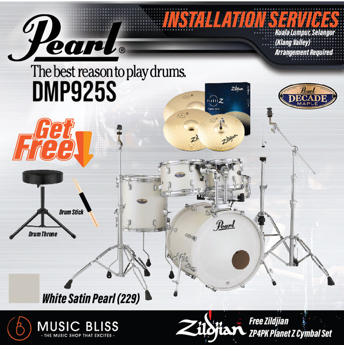 Pearl Decade Maple 5-Piece Drum Set with Hardware, Drumstick and Throne - 22" Kick - White Satin Pearl - Music Bliss Malaysia