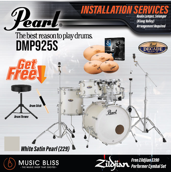 Pearl Decade Maple 5-Piece Drum Set with Hardware, Drumstick and Throne - 22" Kick - White Satin Pearl - Music Bliss Malaysia