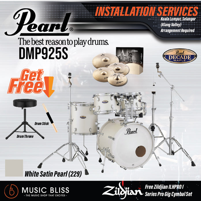 Pearl Decade Maple 5-Piece Drum Set with Hardware, Drumstick and Throne - 22" Kick - White Satin Pearl - Music Bliss Malaysia