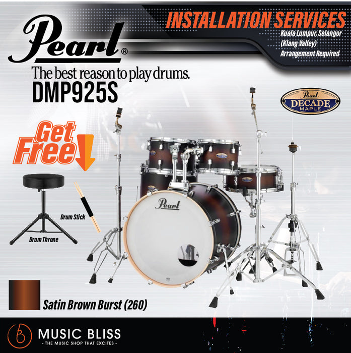 Pearl Decade Maple 5-Piece Drum Set with Hardware, Drumstick and Throne - 22" Kick - Satin Brown Burst - Music Bliss Malaysia