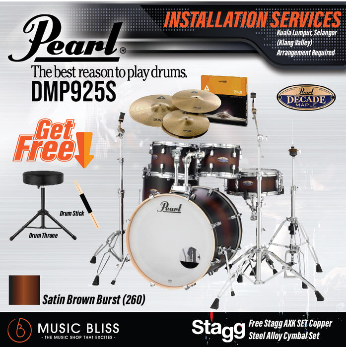 Pearl Decade Maple 5-Piece Drum Set with Hardware, Drumstick and Throne - 22" Kick - Satin Brown Burst - Music Bliss Malaysia