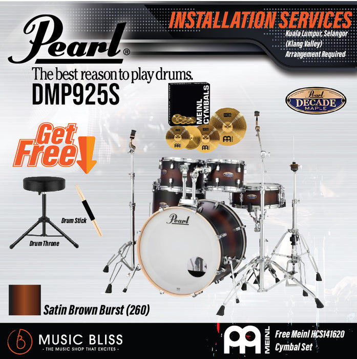 Pearl Decade Maple 5-Piece Drum Set with Hardware, Drumstick and Throne - 22" Kick - Satin Brown Burst - Music Bliss Malaysia