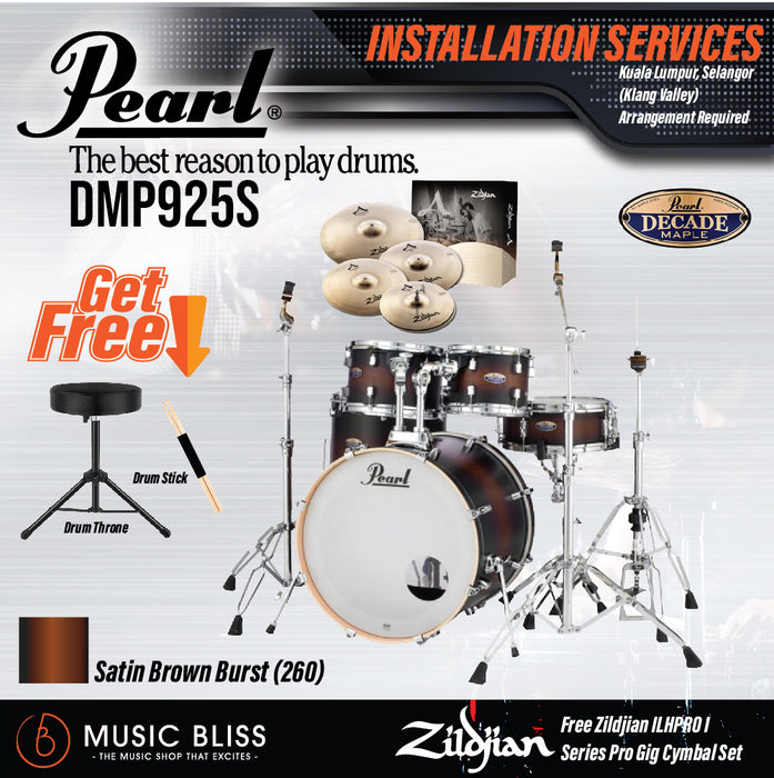 Pearl Decade Maple 5-Piece Drum Set with Hardware, Drumstick and Throne - 22" Kick - Satin Brown Burst - Music Bliss Malaysia
